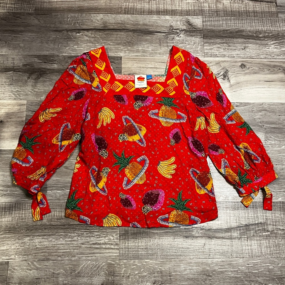Farm for Anthropologie Red Celestial Print Blouse